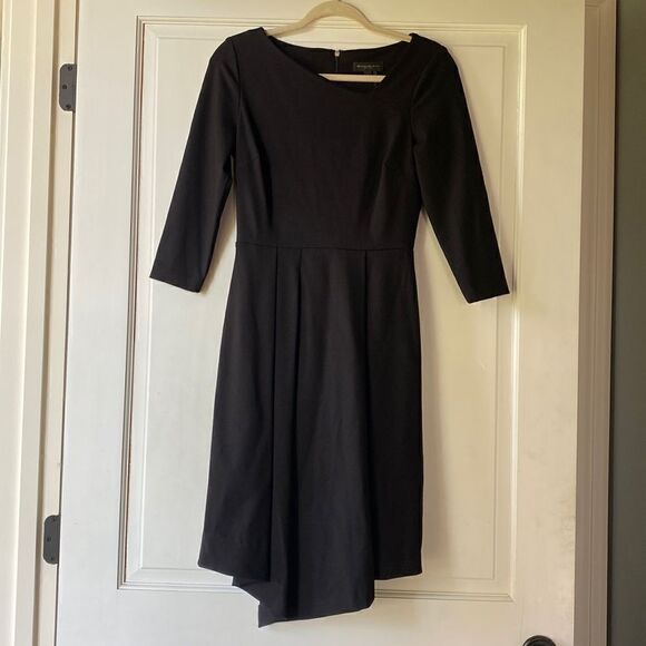 Black Crepe Asymmetrical Midi Dress By Donna Karan - Picture 1 of 11